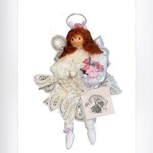 Rare wooden fabric posable Victorian angel doll Figurine by Susan Marie 1997